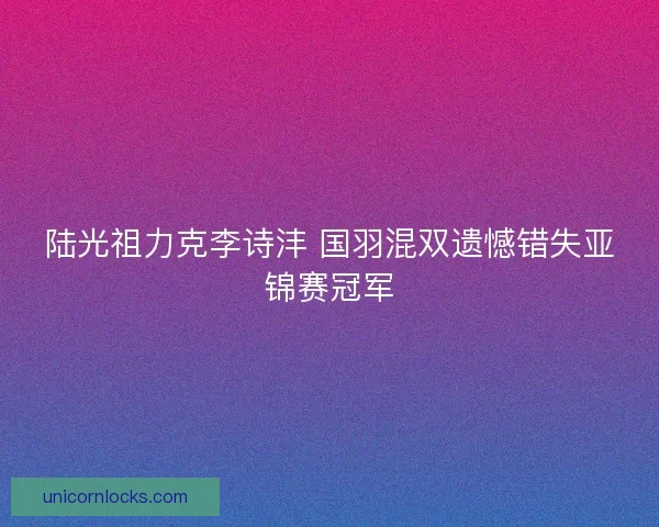 陆光祖力克李诗沣 国羽混双遗憾错失亚锦赛冠军 陆光祖力克李诗沣 国羽混双遗憾错失亚锦赛冠军